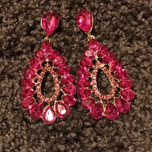 Hot Pink Rhinestone Earrings